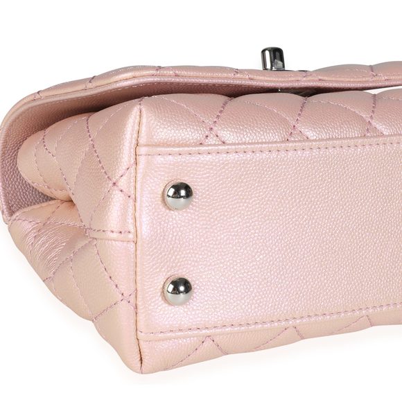 Chanel Iridescent Pink Quilted Caviar Coco Top Handle Mini Flap Bag - Picture 7 of 7